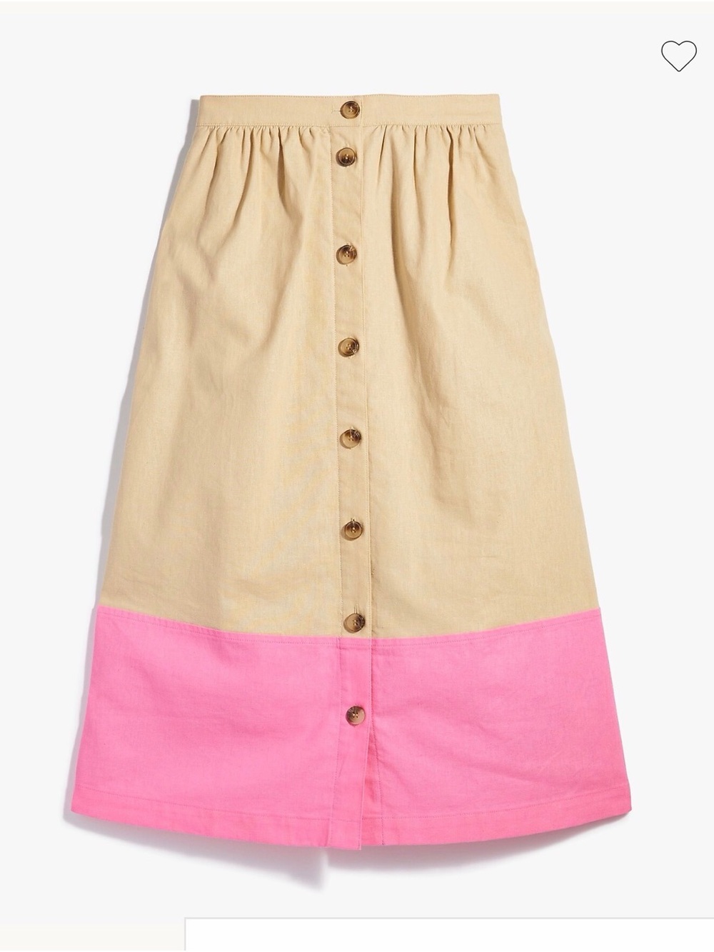 J. Crew Two-Tone Button-Front Midi Skirt in Beige and Pink